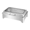 Professional stainless steel buffet stove with hydraulic flip lid and glass window - Rectangular Low Leg / Electric Heating / Silver
