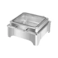 Square stainless steel chafing dish buffet warmer with transparent glass lid and handle - Square Low Leg / Electric Heating / Silver