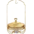 Gold stainless steel chafing dish round buffet warmer with rotating hanging stand and lid. - 6L / C Shape