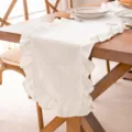 Chemin de table blanc élégant de style français avec des bords à volants pour la table. - Bord à Volants Complet / 33x183cm / Blanc