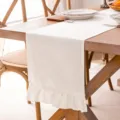 Chemin de table blanc à volants français élégant avec bordure en feuille de lotus - Bord à Volants Partiel / 33x228cm / Blanc