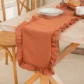Élégant chemin de table français terre cuite avec volants pour décor rustique - Bord à Volants Complet / 33x183cm / Couleur caramel
