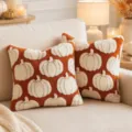 Gemütliche orangefarbene Kissenbezüge mit Kürbismuster für die Herbstdekoration - 30x50cm (Nur Bezug) / Karamell & Beige