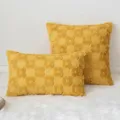 Mustard yellow plush throw pillow cover with elegant 3D floral pattern texture - Turmeric