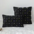 Elegant black plush throw pillowcase featuring vibrant yellow floral pattern embroidery - Black