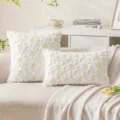 Soft creamy white plush throw pillows with yellow sunflower embroidery on a beige sofa - 45*45cm Without Core / White Daisy