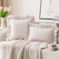 Soft light pink velvet decorative cushion cover with elegant ruffled edges for sofa - 45x45cm(Cover Only) / Pink Ruffle