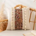 Vintage boho κάλυμμα μαξιλαριού ζακάρ με φούντες και σχέδιο paisley σε πολυθρόνα - Ίσια Διπλή Φούντα / 45*45cm Χωρίς Πυρήνα