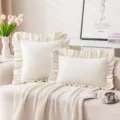 Elegant cream velvet ruffle pillowcase for minimalist living room sofa decoration - 45x45cm(Cover Only) / Off White With Ruffles