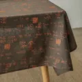 Tovaglia vintage in stile cinese con calligrafia in tessuto lino marrone scuro - Caffè