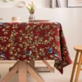 Vintage red tablecloth featuring a detailed floral and bird jacquard pattern for dining tables - 60*60cm / Red Background