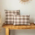 Morbide federe per cuscini autunnali a quadri in eleganti forme quadrate e rettangolari. - 45*45cm Senza Anima / Blu Caffè