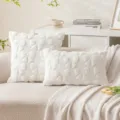 Sweet cream style white plush cushion cover with 3D bow knot embroidery for sofa - 45*45cm Without Core / White with Bowknot