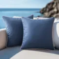 Set of navy blue waterproof outdoor pillowcases with stylish white piping detail - 30*50cm / Navy Blue