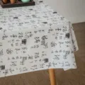 Tovaglia vintage con calligrafia cinese in stile lino beige per tavoli da tè decorazioni casa - Bianco Sbiancato