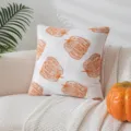 Elegant white chenille throw pillow cover featuring orange pumpkin patterns for autumn decor - 45*45cm Without Core / White Orange
