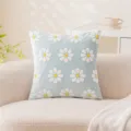 Premium light blue velvet throw pillow cover with embroidered white daisy patterns - Pillowcase (Without Core) / 45x45cm / Blue Daisy