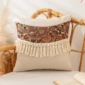 Boho θήκη μαξιλαριού με έθνικ σχέδιο paisley jacquard και λευκές βαμβακερές φούντες - Καμπυλωτή Μακριά Φούντα / 45*45cm Χωρίς Πυρήνα