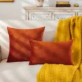 Orangefarbene Samt-Kissenbezüge mit geprägtem Ahornblattmuster für Sofas - 30*50cm (Ohne Füllung) / Karamell Ahornblatt