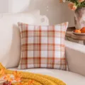 Fodera per cuscino autunnale a scacchi in caldi toni arancio - 45*45cm Senza Anima / Quadri Arancioni e Bianchi