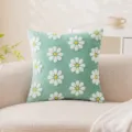 Soft mint green velvet cushion cover with white daisy embroidery for sofa decor - Pillowcase (Without Core) / 45x45cm / Green Daisy
