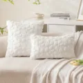 White embroidered plush cushions in sweet cream style for living room sofa decoration - White Leaf