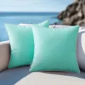 Par de fundas de cojín impermeables turquesa para exterior con ribete blanco - Verde Agua