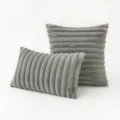 Modern grey striped rabbit fur plush cushion covers in square and rectangular sizes - No Insert / 30*50cm / Gray