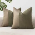 Franse retro kussenhoes in kunstleer en olijfgroen boucle garen afwerking - Legergroen / 45*45cm Zonder Kern