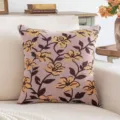 Vintage jacquard throw pillow cover featuring yellow floral patterns on lavender background - 45*45mm / Pink