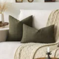 Kissenbezug aus Ramie in Olivgrün mit dezentem Karomuster für Sofa-Dekoration - 30*50cm Ohne Kern / Armeegrün