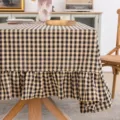Minimalist European style gingham tablecloth with elegant ruffled edges for tables - 140*260cm / Black Plaid