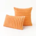 Set of orange ribbed faux fur decorative throw pillow covers in square and lumbar shapes - Orange