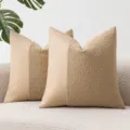 Kussensloop set beige kunstleer en bouclé decoratief voor bank - Khaki / 45*45cm Zonder Kern