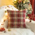 Festive red and green plaid Christmas pillowcase with snowflake prints and white pom-poms - Red Snowflake Pom-Pom Plaid / 30*50cm Without Core