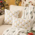 White plush Christmas pillow cover featuring an embroidered tree and gold bow decoration - White Tree and Bell / 45x45cm(Cover Only) / White