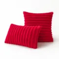 Premium red ribbed rabbit faux fur decorative throw pillow covers for modern sofa decor - Red