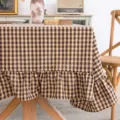 Vintage brown checkered tablecloth with elegant ruffled edge for dining decor - 140*260cm / Light Brown Checkered