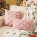 Soft festive pink plush Christmas tree and bow embroidered decorative throw pillowcase - Pink Tree and Bell / 30x50cm(Cover Only) / Pink