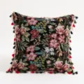 Square vintage ethnic floral tapestry cushion cover with multi-color tassels for sofa - Flower Cluster - Gold / 45x45cm