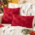 Festive red plush pillow cover with embroidered Christmas tree pattern for holiday sofa decor - Three Red Trees with Gold Thread / 30x50cm(Cover Only) / Red
