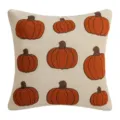 Nordic autumn style velvet throw pillow cover with orange pumpkin loop embroidery - Nine Pumpkins / 18x18 Inch