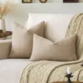 Neutraler Leinen-Kissenbezug mit Karomuster in Beige für Wabi-Sabi-Deko - 45*45cm Ohne Kern / Hanffarbe