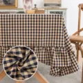 Vintage European style checkered tablecloth with elegant ruffle edge in black and tan grid - 140*260cm / Navy Plaid