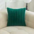 Dark green faux rabbit fur pillow cover with modern vertical ribbed texture for sofa - Verdant