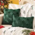 Dark green plush pillowcase with embroidered Christmas tree pattern for holiday decor. - Three Green Trees with Gold Thread / 30x50cm(Cover Only) / Green