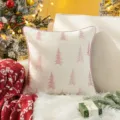 Decorative Christmas tree embroidered pillow cover in cream chenille fabric with piping - 45x45cm Without Insert / Pink