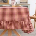 Classic European red checkered tablecloth with elegant ruffled edges for home dining - Vintage Red Plaid