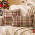 Festive retro red and green plaid Christmas pillow covers displayed on white sofa - Cream Red Green Small Plaid / 30*50cm Without Core