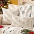 Soft white plush Christmas pillow covers with festive embroidered tree patterns - Three White Trees with Gold Thread / 30x50cm(Cover Only) / White